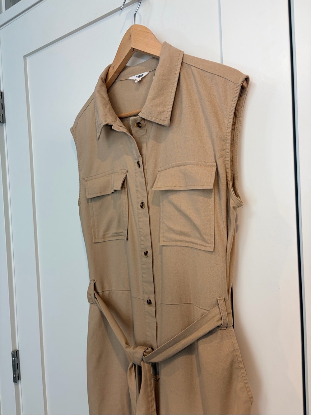 Ciso Sleeveless Tan Utility Jumpsuit Belted Wide Leg Tan Size M - Picture 2 of 11